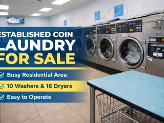 Established Coin Laundry – 10 Washers & 16 Dryers – Easy to Run-Fully Passive Income